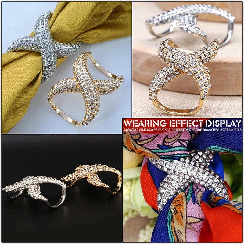 Rhinestone Scarf Buckle - Crystal Ring Clip