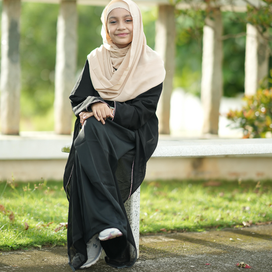 Elegant Black Abaya with Beige Hijab