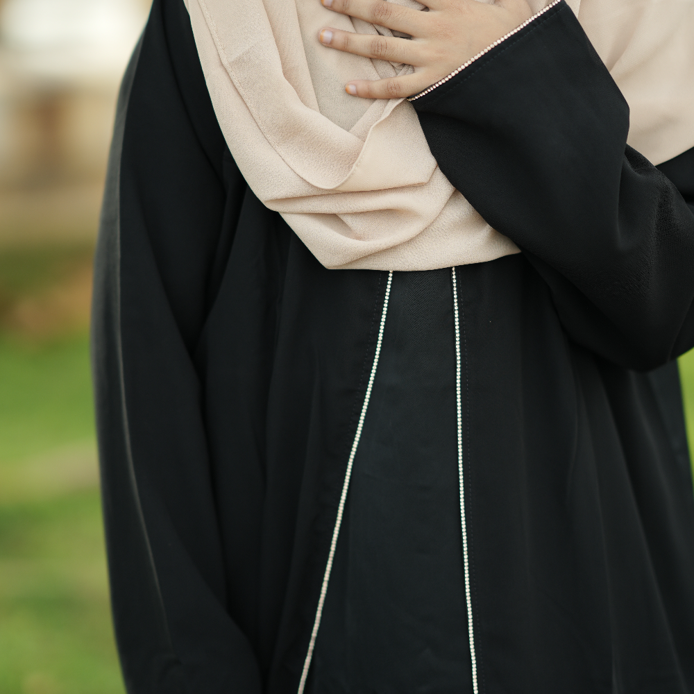 Elegant Black Abaya with Beige Hijab