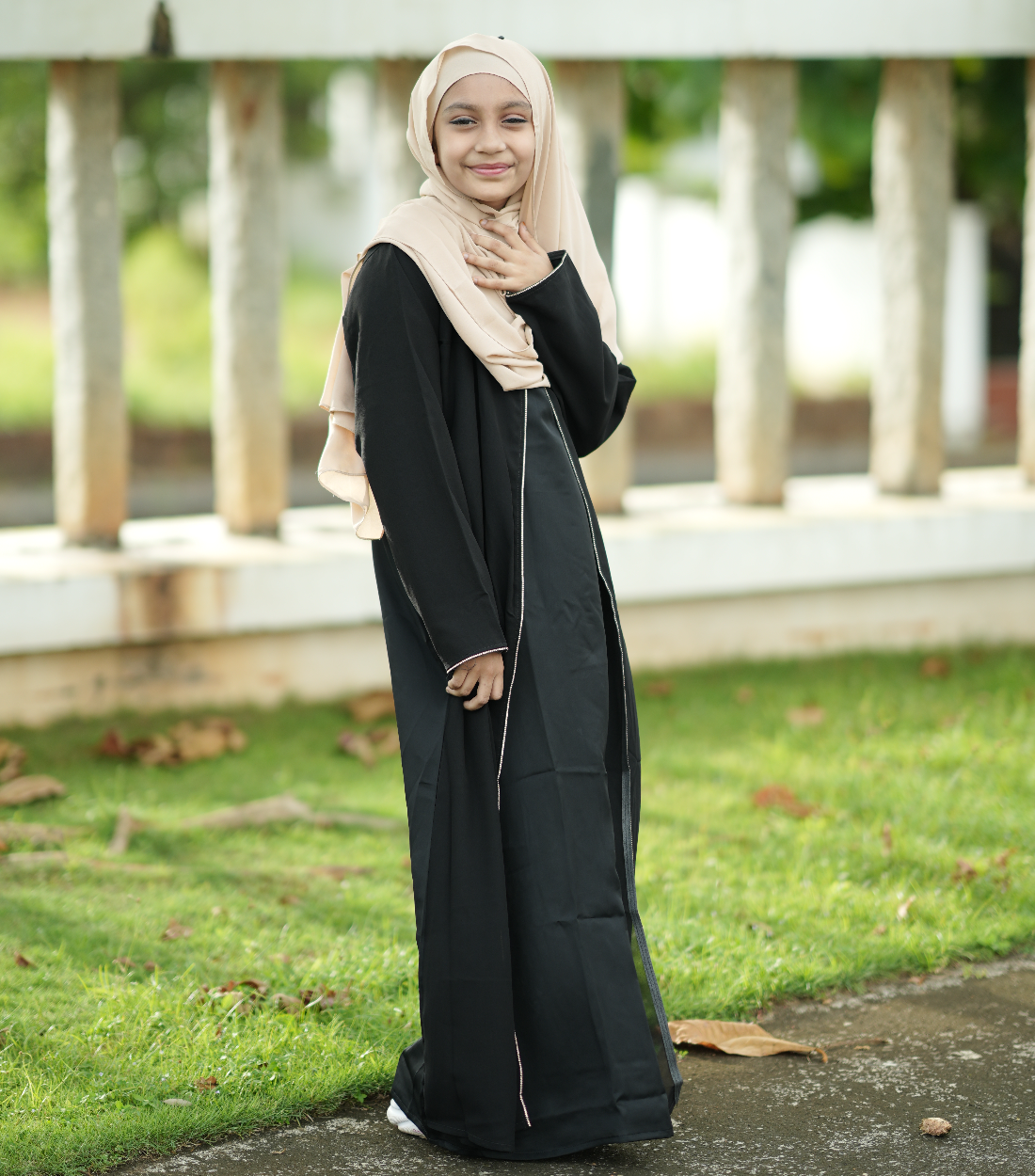 Elegant Black Abaya with Beige Hijab