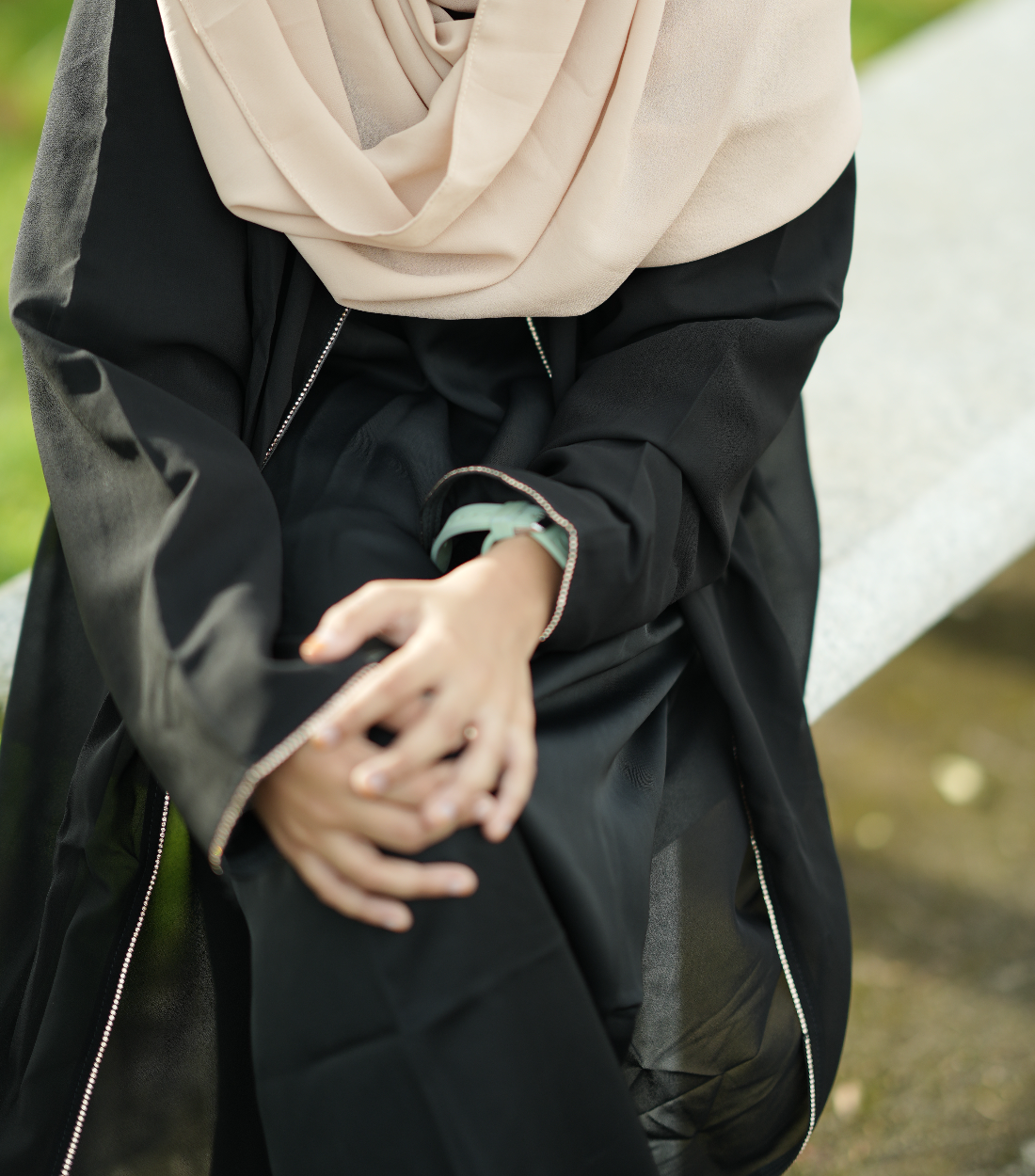 Elegant Black Abaya with Beige Hijab